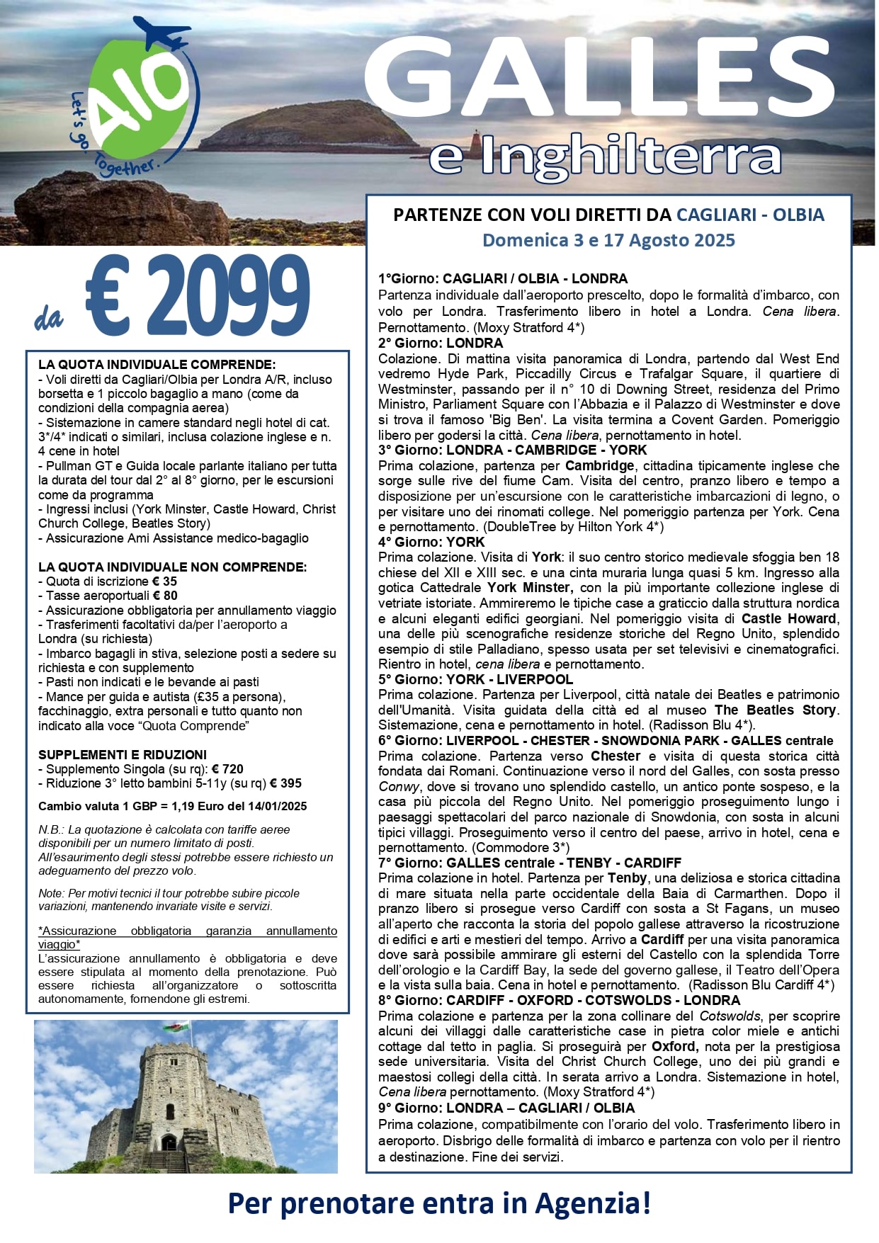 2025 Estate Tour Galles e Inghilterra voli diretti Cagliari Olbia aiosardegna-estate 2025