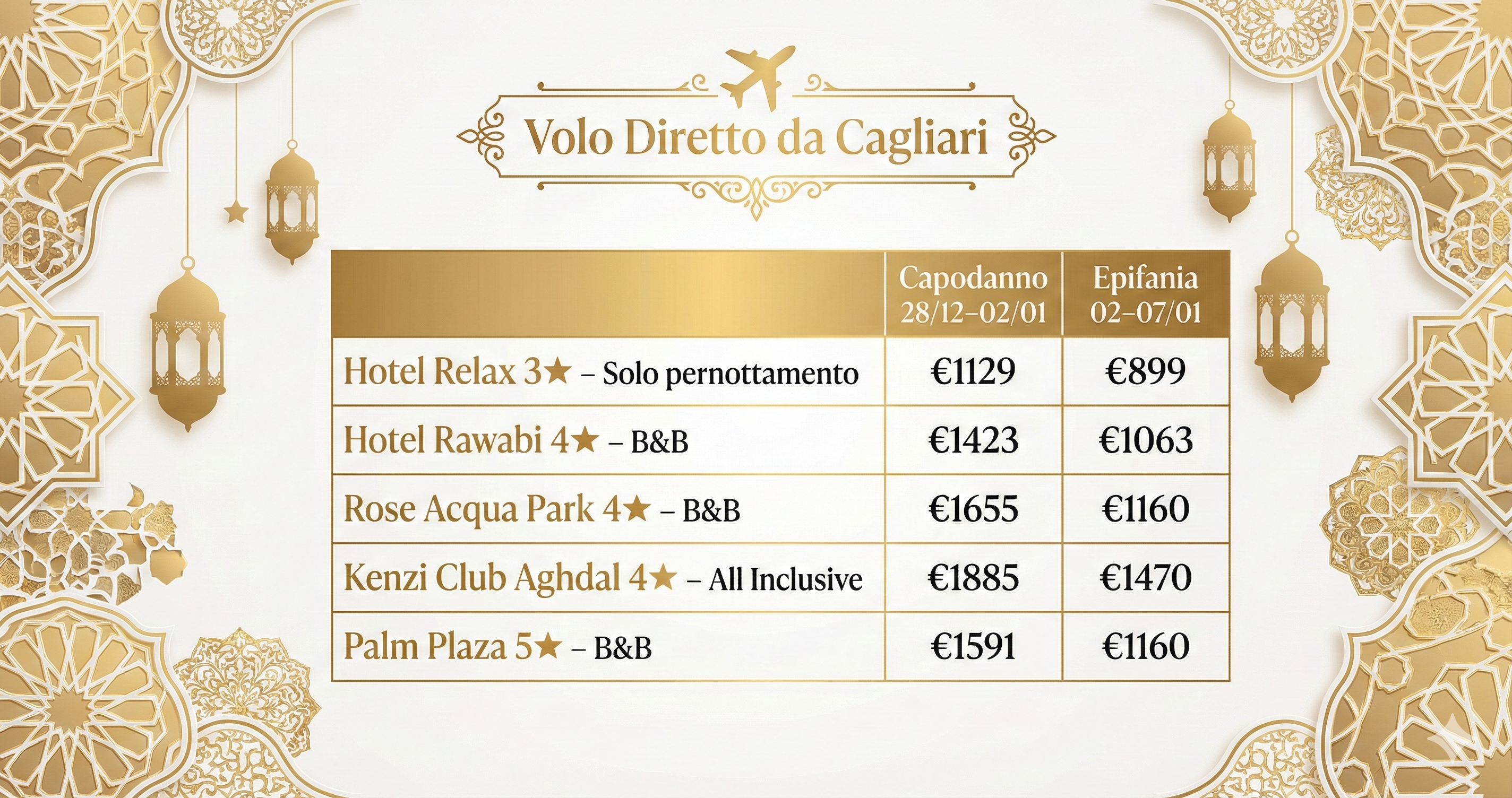 Hotel e prezzi Capodanno ed Epifania a Marrakech da Cagliari